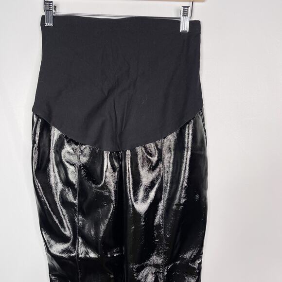 New ASOS Maternity 6 Black Faux Leather Pants Over The Belly High Waist Seamed - Picture 3 of 10